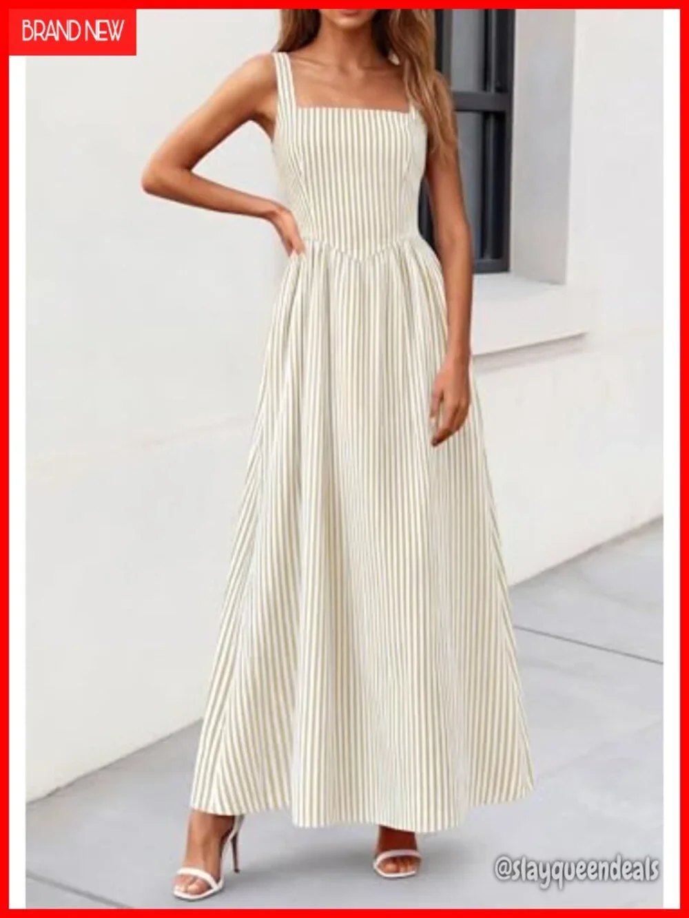 Striped Maxi Dress Square Neck Sleeveless A-Line Summer